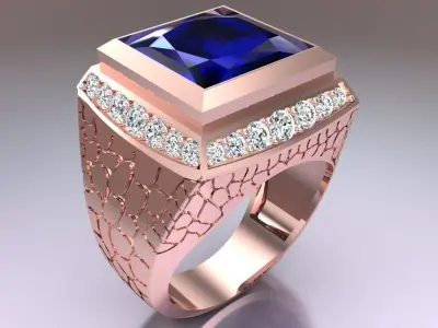 Square stone ring - Snake skin ring - N939 3D print model