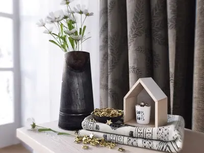 decoration set vase with flowers on table 3D model