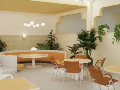 Coffee shop interior design scene 3D model