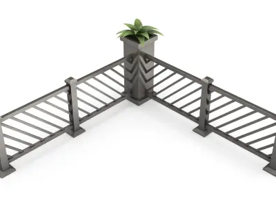 Stylized metal fence with flower 3D model
