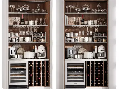Built in Hidden Coffee Bar Cabinet Modern Beverage Station 3D model