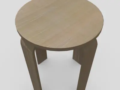 Stool round wooden table with two legs Low-poly 3D model