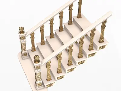 Carved Stair 02 White Low-poly 3D model