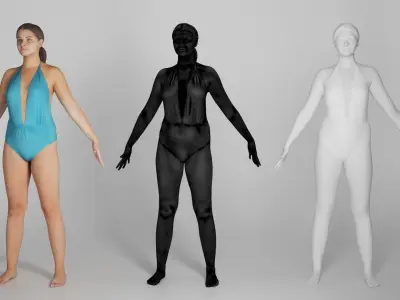 Woman in a blue one-piece plus size swimsuit model 201 Low-poly 3D model