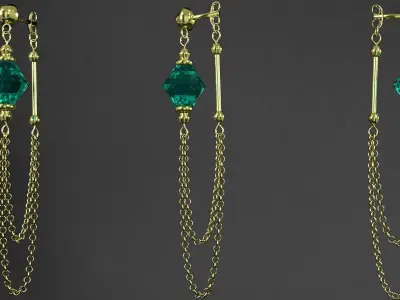 earrings mannequin wearing gold with emerald stones 3D model