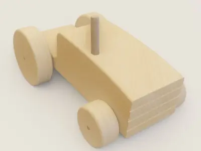 Wooden Tractor Toy Low-poly 3D model