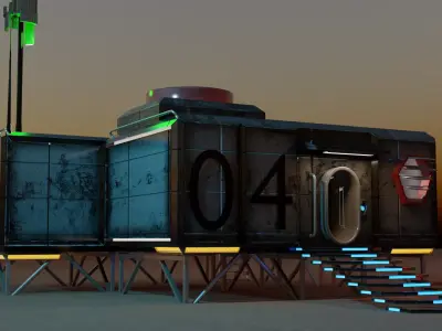 Sci-fi space unit 04 landbase Low-poly 3D model