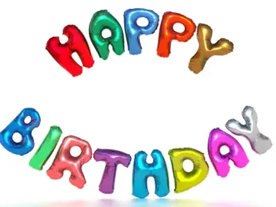 HAPPY BIRTHDAY COLOR BALLOONS Low-poly 3D model