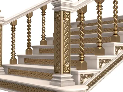 Carved Stair 06 White Low-poly 3D model