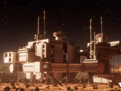 The Space Base in Red Planet Low-poly 3D model