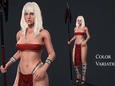 Amazon Warrior Priestess Native Medieval Knight Cartoon Girl Low-poly 3D model