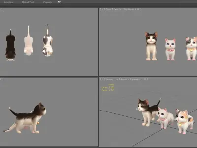 Cartoon three fat cats - pink female cat Low-poly 3D model