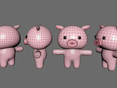 Chubby Pig Animated for Games  Low-poly 3D model
