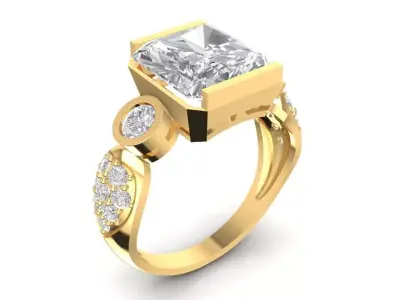 Luxury Emerald Cut Engagement Ring with Side Stones 3D Mode 1809 3D print model