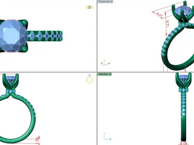 solitaire tulip head ring with small round diamond under halo  3D print model