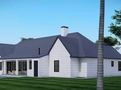 Modern American Farmhouse with FOUR Car Garage Black Metal Roof 3D model