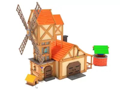 Cartoon Windmill Low-poly 3D model
