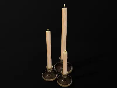 Medieval Elegant Brass Candle Stick Set Low-poly 3D model