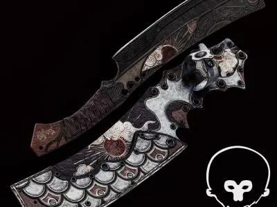 Asian Fantasy Sword with Ornaments Low-poly 3D model