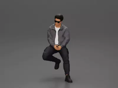 man sitting on car wearing jacket and sunglasses deep in thought 3D print model