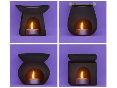 Pack of 4 aroma lamps with candles for aromatherapy 3D model