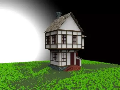 House on grassy field Low-poly 3D model