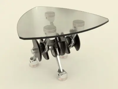 Mototable triangular glass table with wheels 3D model
