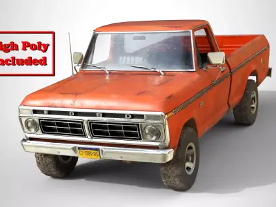 Ford Classic F100 pickup 1976 Old Orange Low-poly 3D model