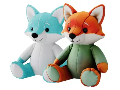Plush Fox Toy Set Low-poly 3D model