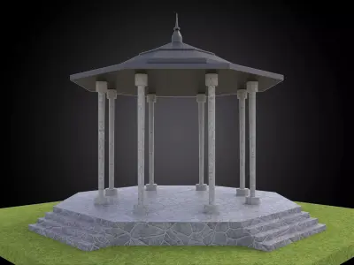 Gazebo structure with stone floor and metal roof stand alone Low-poly 3D model