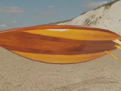 Wooden realistic surfboard Low-poly 3D model