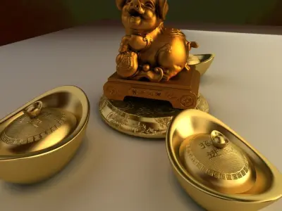 Chinese lucky pig with gold ingot 3D model