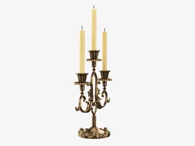 Candlestick with candles antique 06 3D model