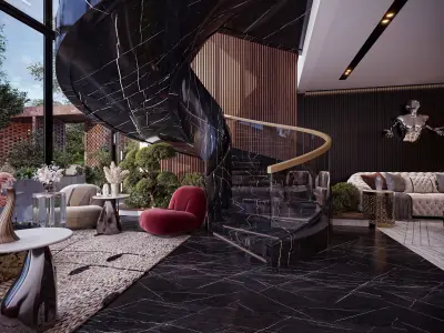 Modern Luxury Interior Scene Black Marble Spiral Stairs   3D model