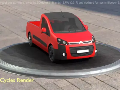 City Car 39 Utility Vehicles Van Pickup 1500 Type-D Red Low-poly 3D model