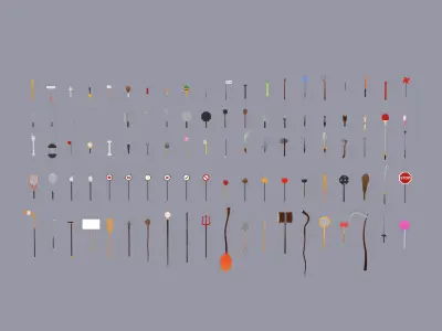 Pack009 Melee Weapons And Tools Pack 1 Low-poly 3D model