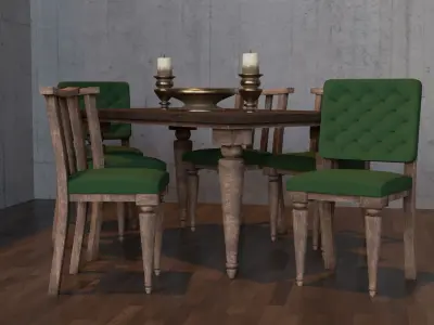 Table Set dining and chairs Low-poly 3D model