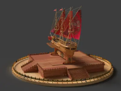 Chinese sail ship  Low-poly 3D model