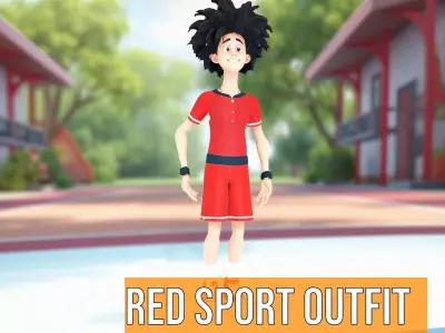 Red Sport Outfit Character model pack Low-poly 3D model