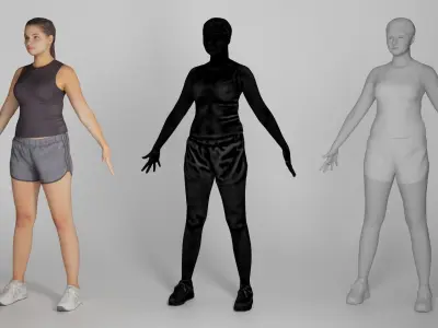 Pretty young woman in A-pose 279 Low-poly 3D model