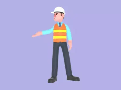 3D Cartoon Male Architect Character - Angry Explaining Pose 3D model