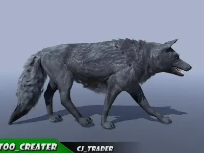 Low-Poly Black Wolf Rigged-Animated 3D Model Low-poly 3D model