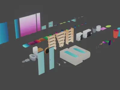 Lowpoly Bathroom with shelves and toilet Low-poly 3D model