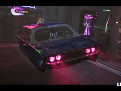 Driveable Animated Retro Cyberpunk Hover Car 02 Low-poly 3D model