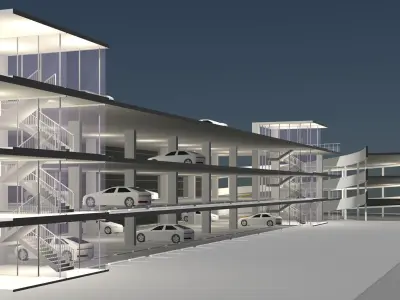 Parking garage building in cutaway section 25-28 3D model