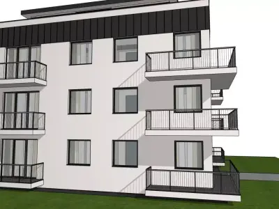 Modern 4-Storey Residential Apartment Building  Low-Poly BIM 3D model