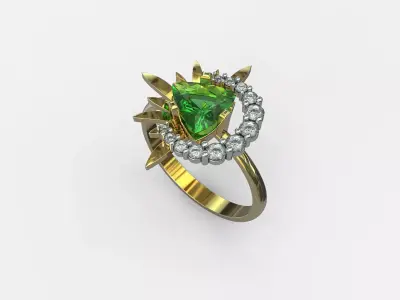 Set Green Chamomile Ring and Earring 3D print model