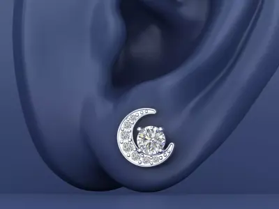 Enchanting Crescent Moon Diamond Stud Earrings 3D CAD Design 3D print model