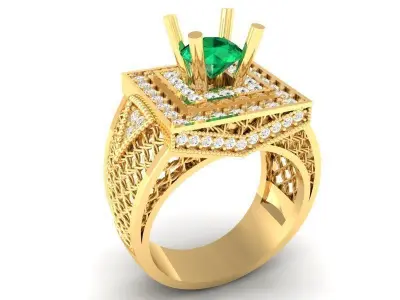 Luxury Square Emerald Statement Ring for Men  385 3D print model