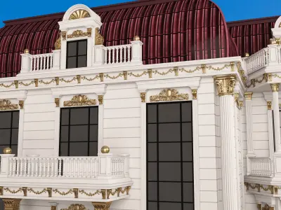 Classic Mansion Villa 01 White and Gold Low-poly 3D model